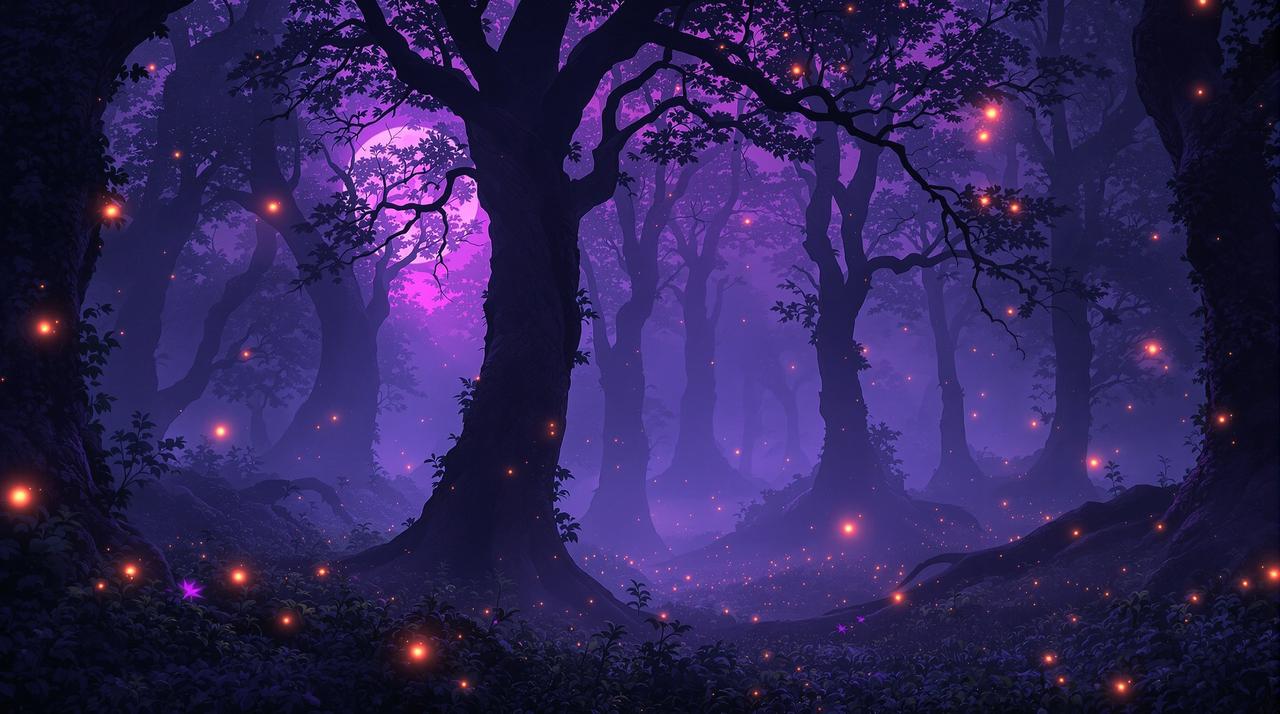 可可影视短剧 - 微光点亮长夜的剧场，萤火虫飞舞的梦幻森林夜景